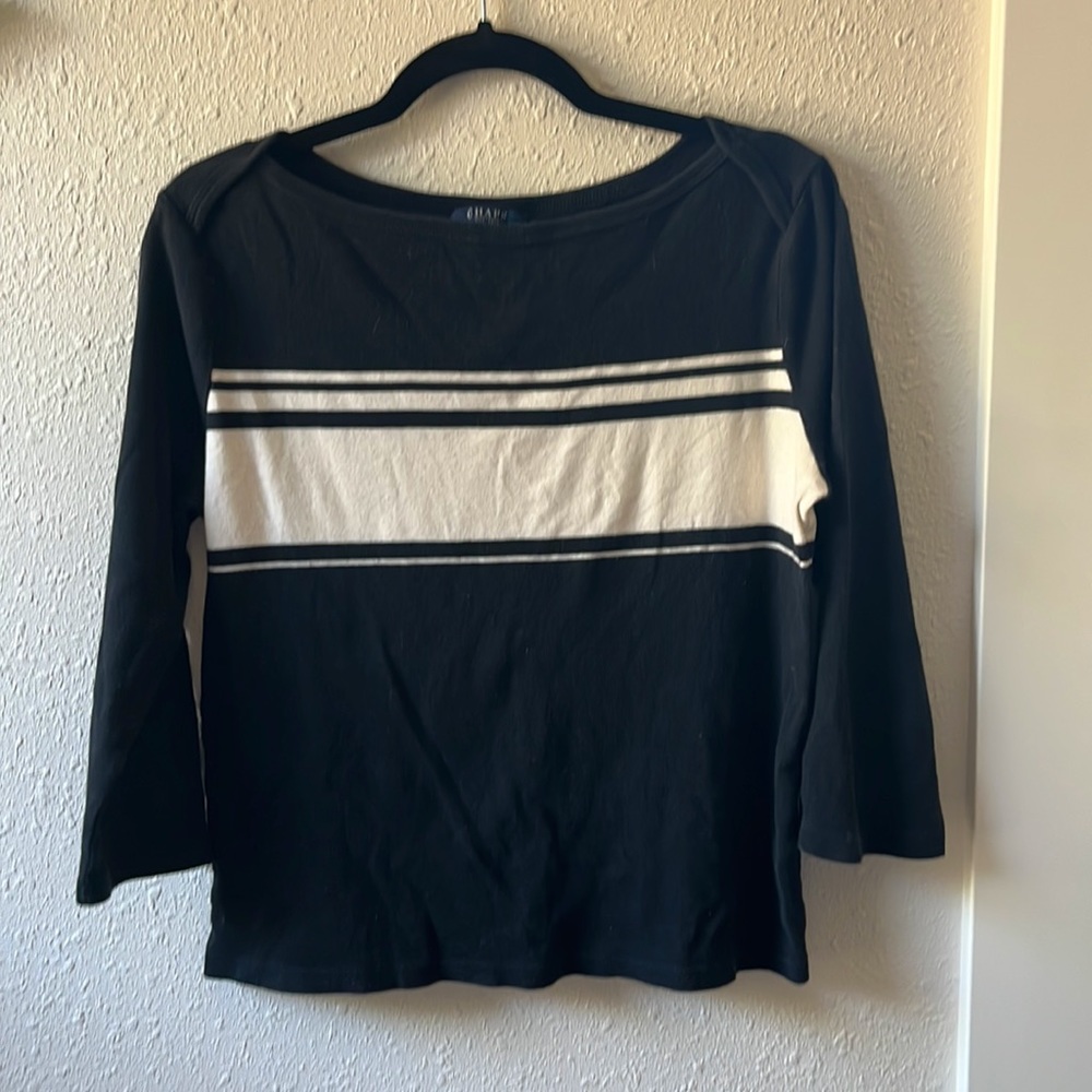 Chaps black white striped boatneck top